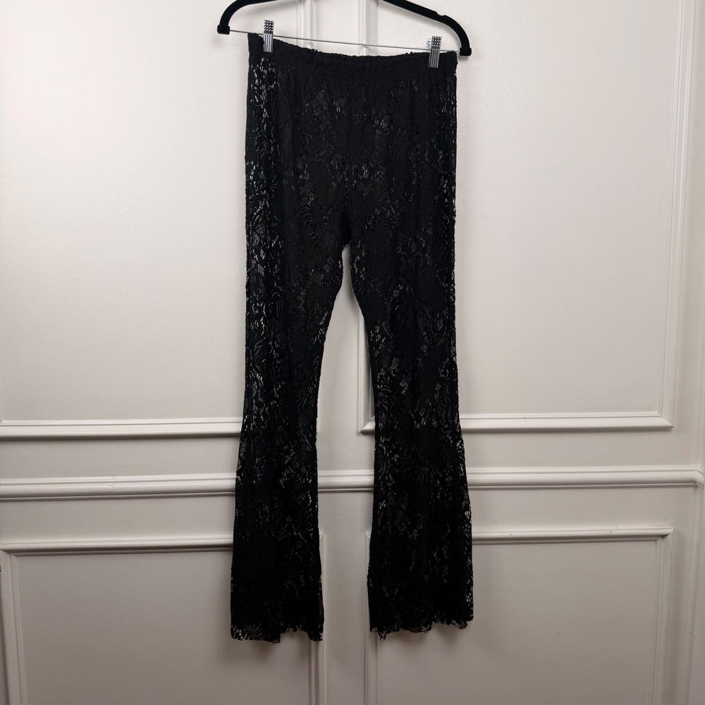 Unbranded Black Floral Sheer Lace Flare Leg Pants Gothic Festival‎ Boho Womens